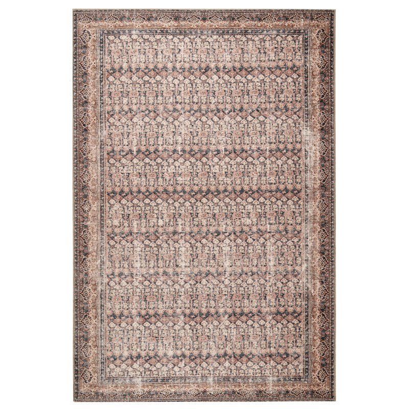 Tapis gris / rouille / rouille lavé à la machine à carreaux traditionnels, Rectangle 1 pi 10 po x 2 pi 10 po
