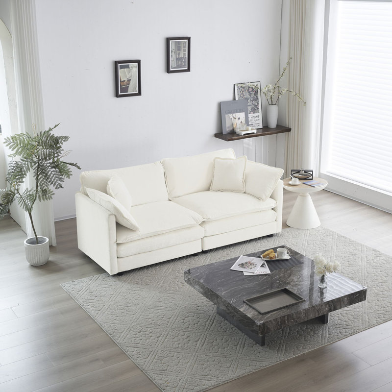 Loveseat Chair Sofa Chenille Fabric Reading Chair Single Sofa Couch with Pillow for Living Room, Apartment, Office, White
