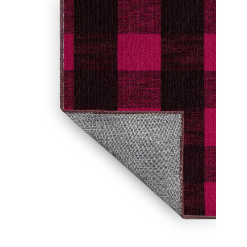 Machine Washable Checkered Red Area Rug, Round 4'