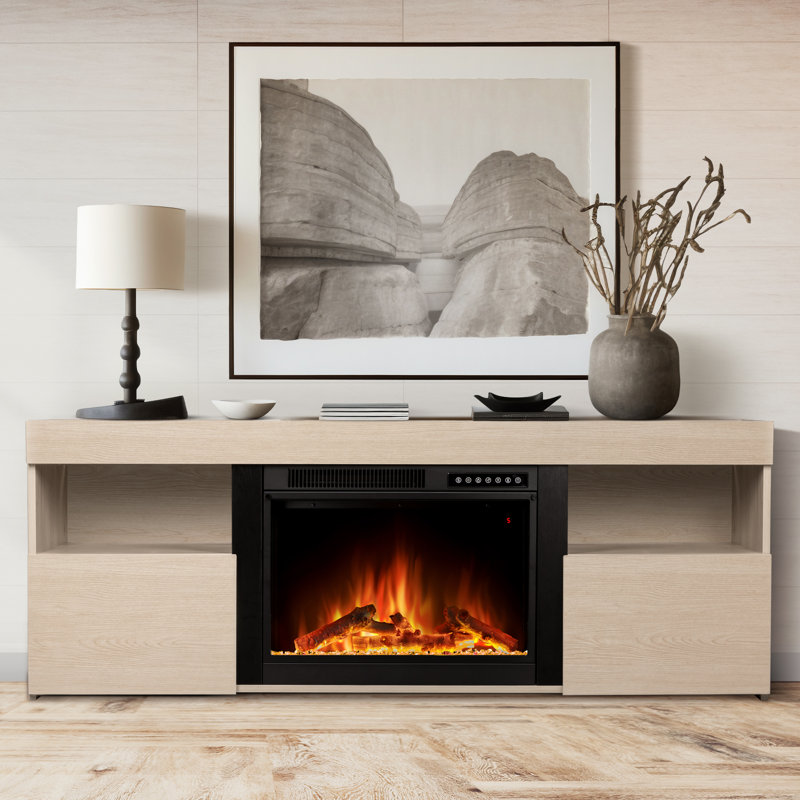 Light Oak 60" TV Stand with Electric Fireplace