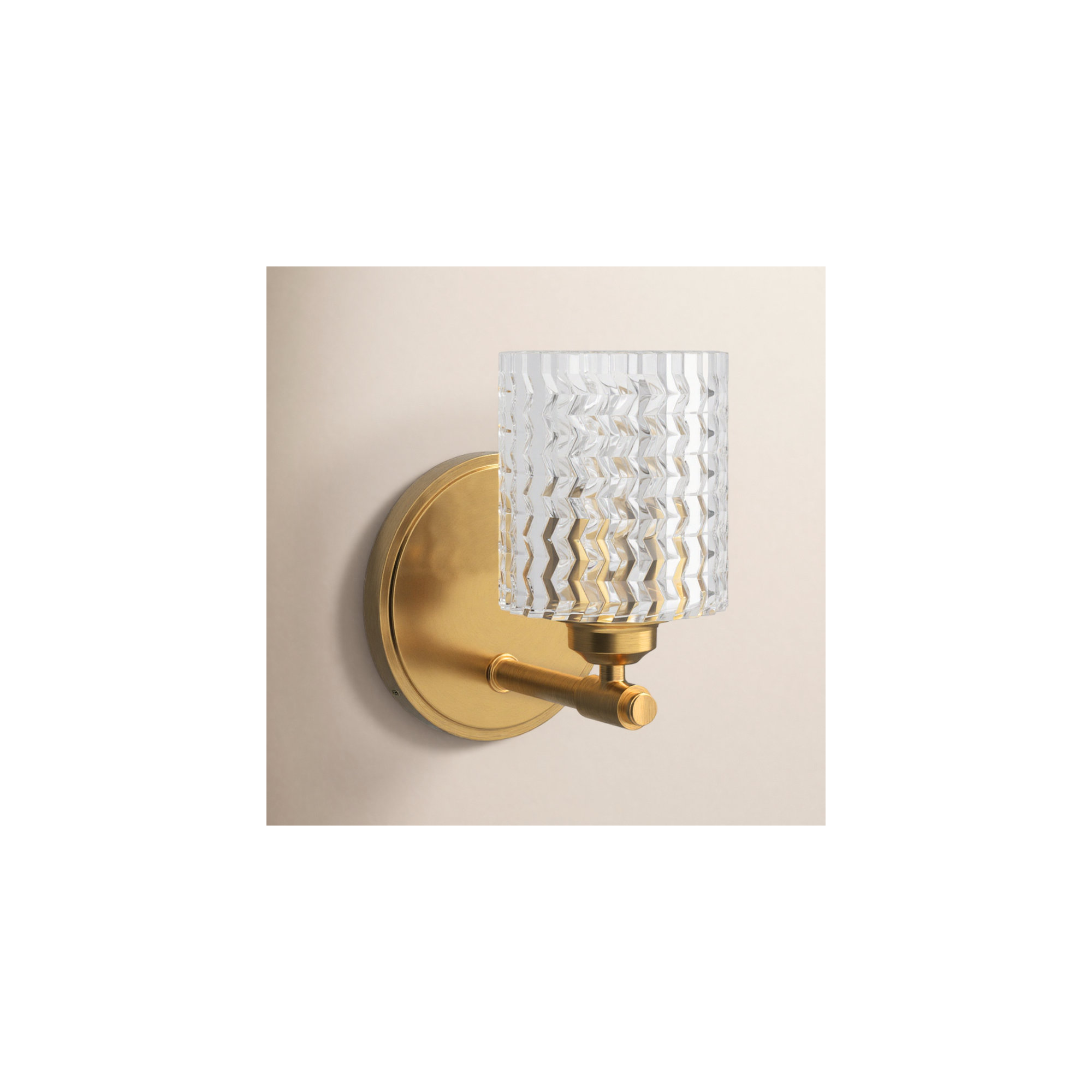 Single Light Glass Steel Dimmable Armed Sconce, Heritage Brass