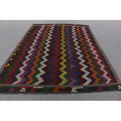 Kilim turc rétro aux couleurs de l'arc-en-ciel, parfait pour ajouter une touche vibrante à votre espace de vie