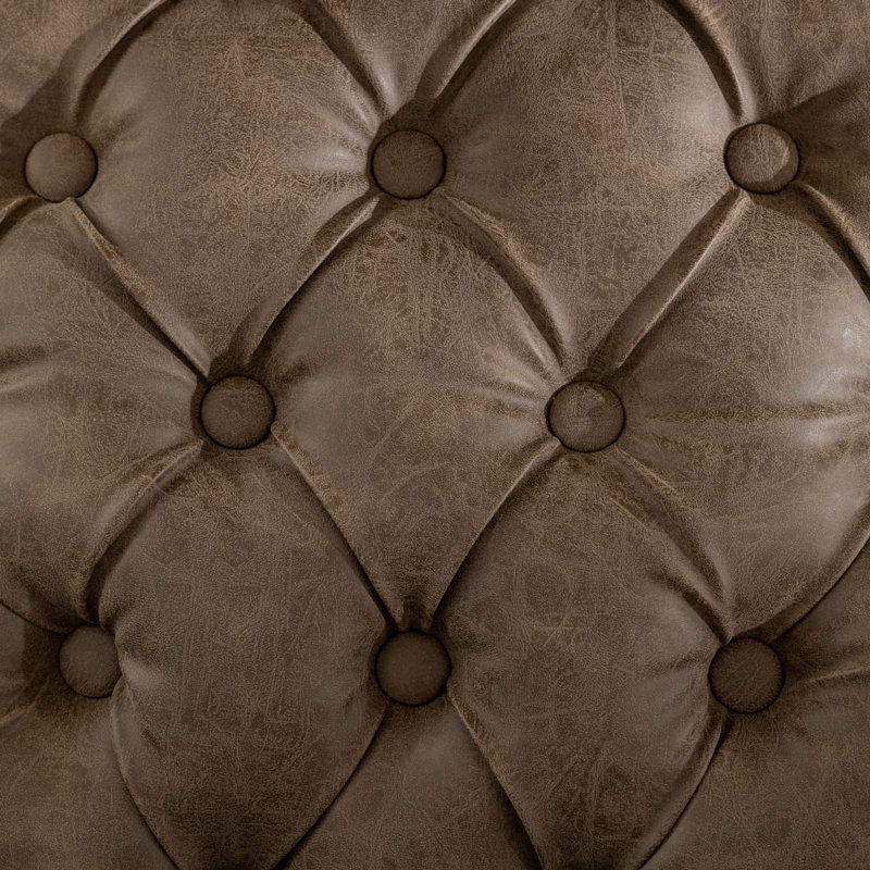 Chaise de salle à manger en cuir de polyuréthane brun antique style français, structure en bois massif, garniture cloutée (ensemble de 2)