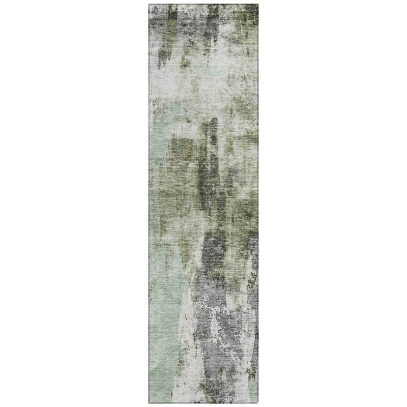 Tundra Green Washable Indoor-Outdoor Rug - , 2'3" x 7'6"