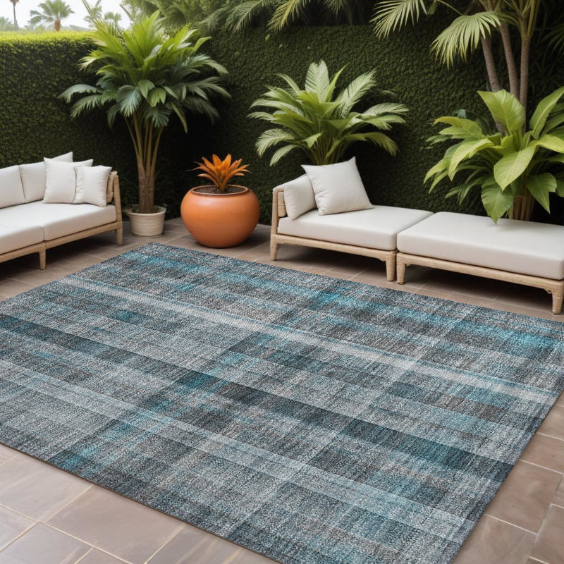 Tapis extérieur antidérapant lavable écossais 10 pi x 14 pi bleu sarcelle