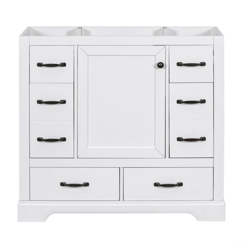 Meuble-lavabo 36 po sans lavabo, base d'armoire seulement, six tiroirs, tablette réglable, Blanc/Noir