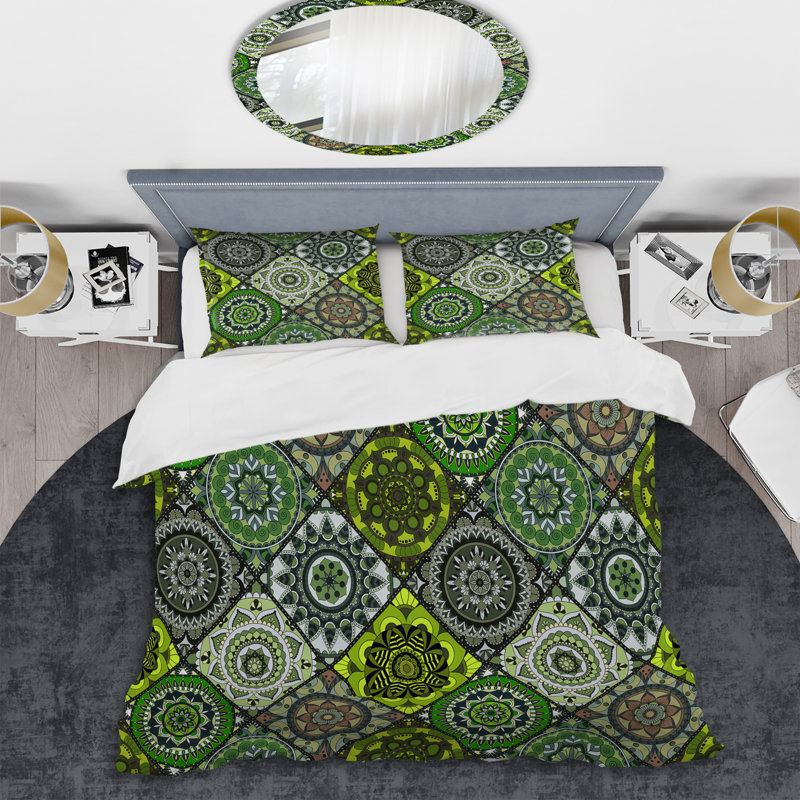 Patchwork vert rétro - ensemble de housse de couette abstrait - polyester microfibre