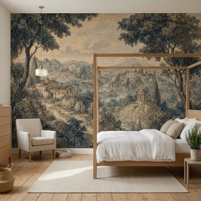 Papier peint rétro paysage sépia campagne