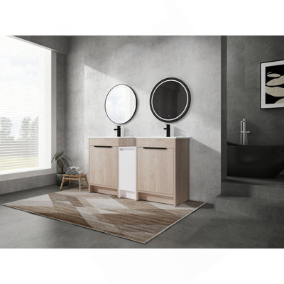 60 Inch Freestanding Bathroom Vanity With Ceramic Sink And Storage Cabinets, Soft Closing Door, 02424*2+0312 Combination Cabinet, KD-Package