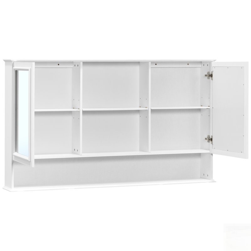 Armoire à pharmacie murale avec portes à double miroir, tablettes réglables et rangement ouvert