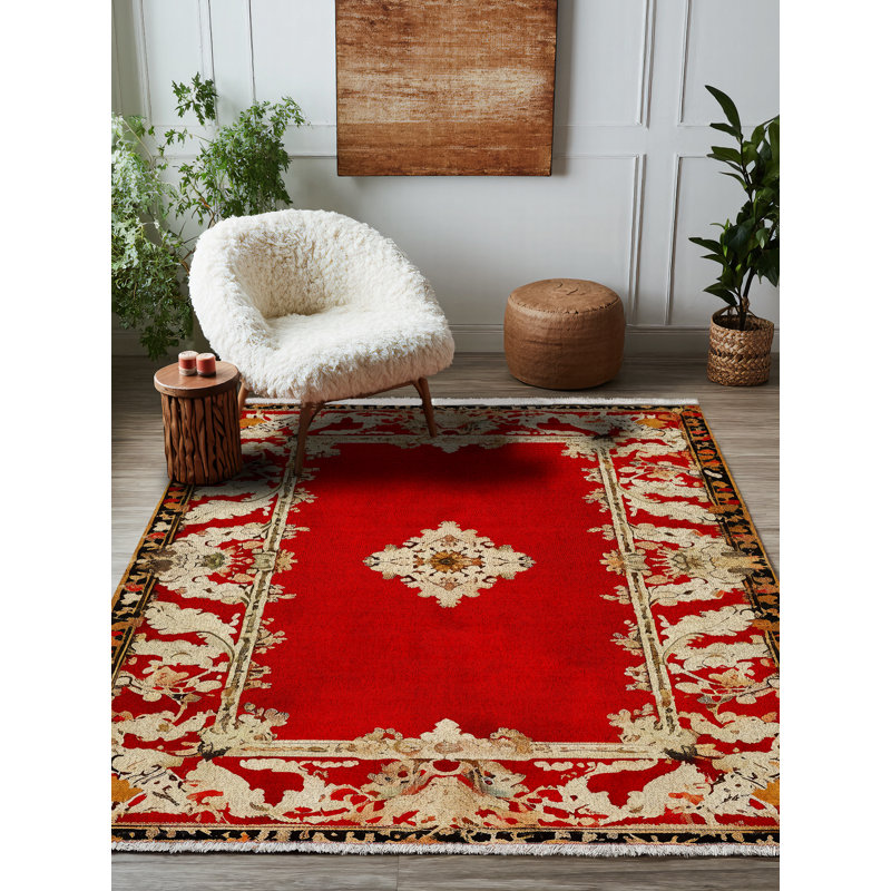 Anatolia Collection Digital Print Cotton-Polyester Red Beige Moroccan Rug, Runner 5'3" x 14'10"