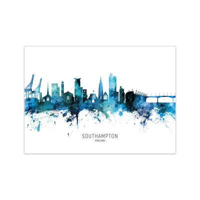Southampton England Skyline Blue City Name by Michael Tompsett - Print