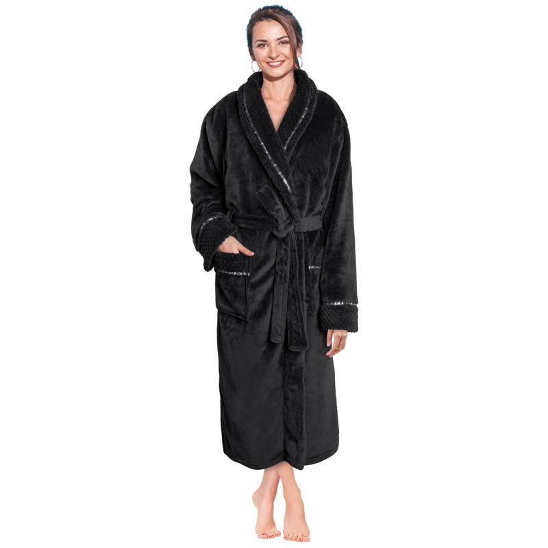 Peignoir en polaire pour femmes avec poches Lamson, G / TG, Noir