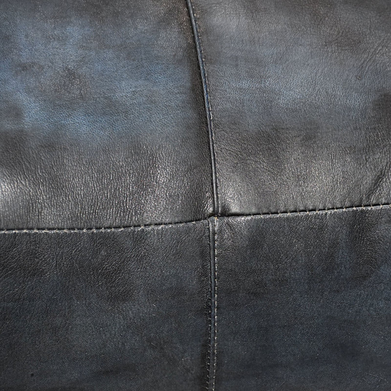 POUF BLEU VINTAGE EN CUIR FABRIQUÉ À LA MAIN EN BÉBÉ CARREFÉ À LA MAIN - de forme carrée, de style rétro bleu uni et rétro, en cuir Buffalo Genunie, en coton recyclé rembourré, pouf de salon pour la salle de séjour et d'étude, Patio