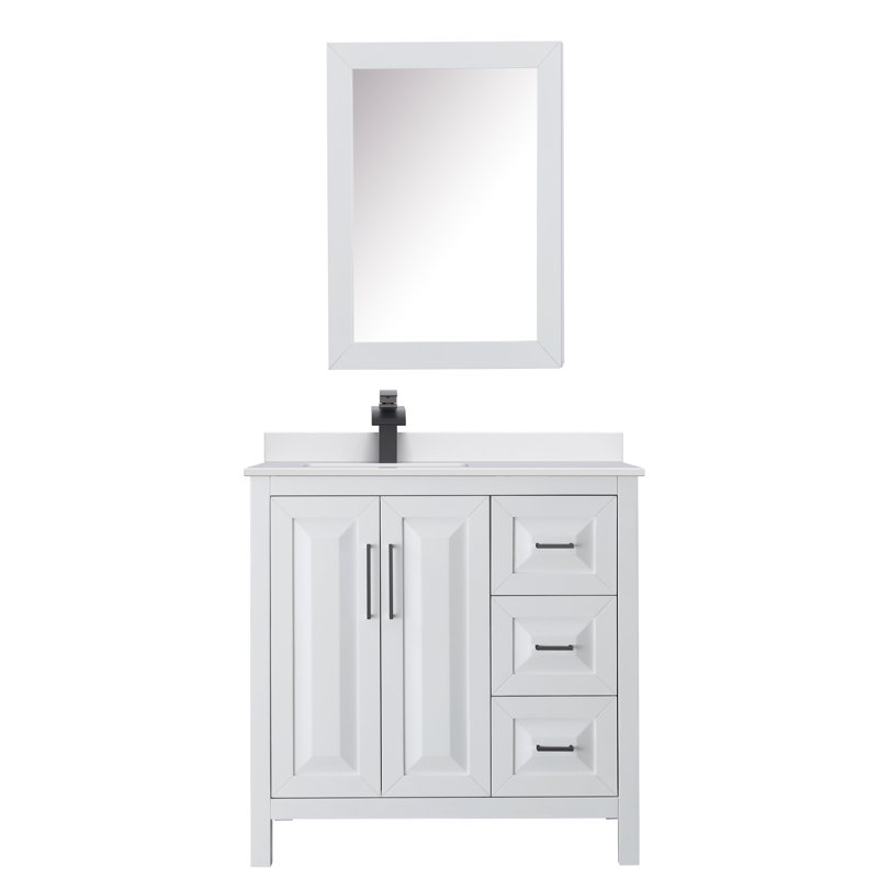 Daria 36'' W Single Vanity, White Cultured Marble, Matte Black, White