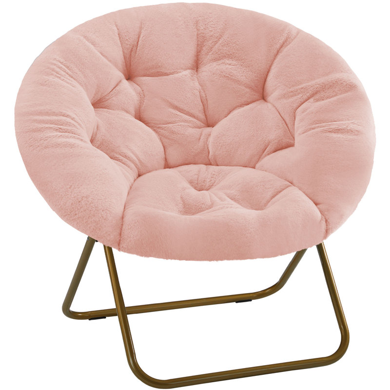 Saucer Chair, chaises de lecture pliantes en fausse fourrure, Fausse fourrure rose