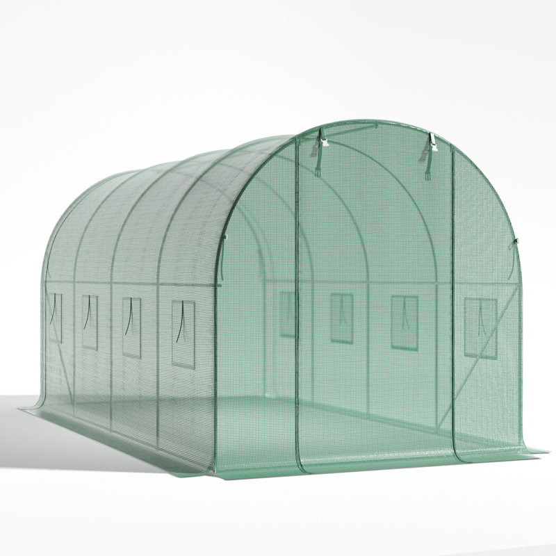 Outdoor Plant Grow House with Galvanized Steel Frame, 200cm H x 300cm W x 400cm D, Green