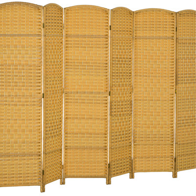 Hand-woven Wall Partition - 6' Tall Natural Wood For Home Office And Bedroom 6 Panel Folding