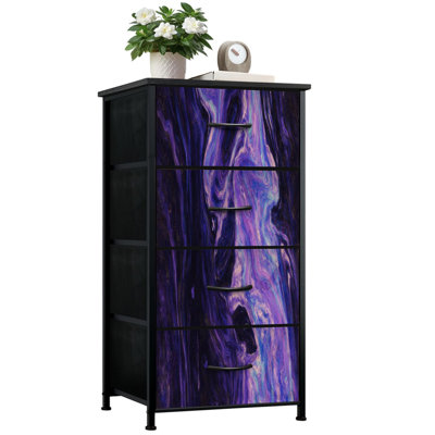 Dresser for Bedroom with 4 Storage Drawers Marble Blue Ultra Violet Black Abstract Neon Purple Wave Dressers Chest of Drawers Steel Framed Fabric Closet Organizers for Dorm Entryway