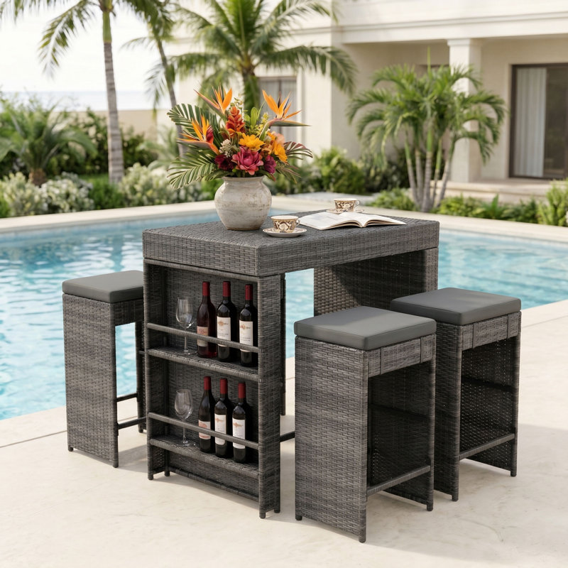Ensemble de tabourets de bar 5 pièces avec tablettes de rangement, Noir