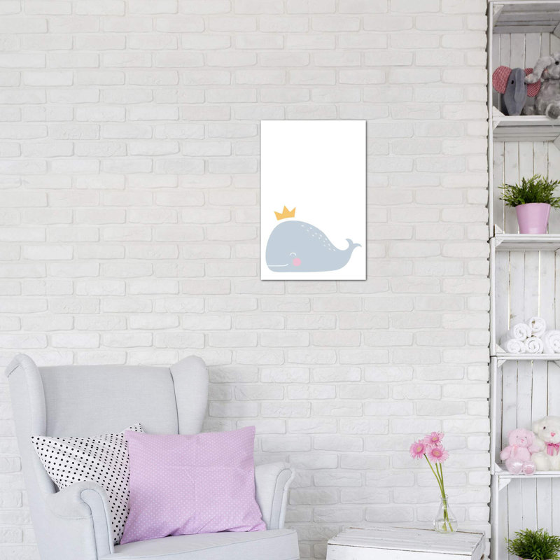 Baleine avec couronne - impression d'art graphique, H 48 po x l 32 po x P 1,5 po, Toile tendue, Pas de tapis