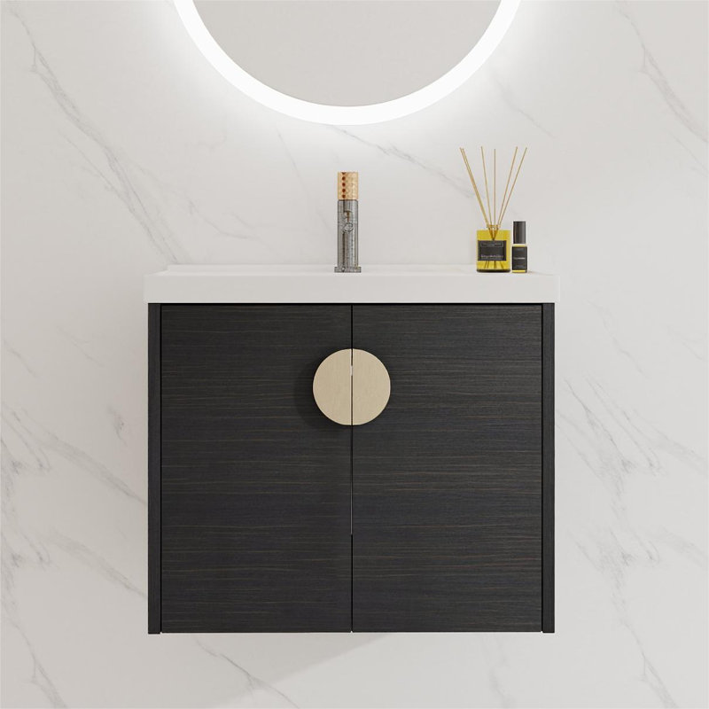 Nuh 24'' Wall Mounted Single Bathroom Vanity with Ceramic Top, Black