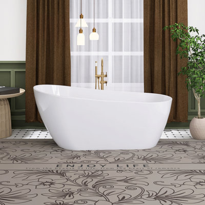 67" Glossy White Acrylic Freestanding Soaking Bathtub