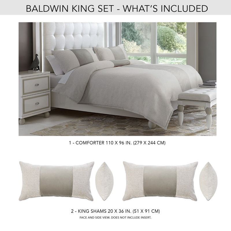 Baldwin Comforter Set, Gray, King Comforter + 2 King Shams