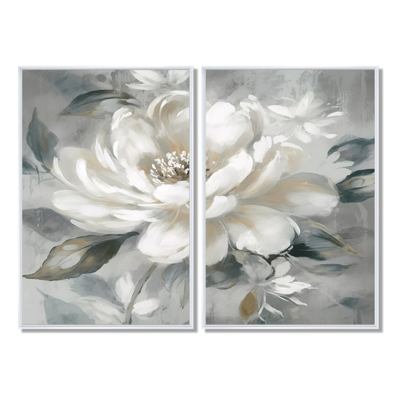 Louvière - pivoines florales, art mural, 36" H x 48" W, Impression encadrée flottante, White