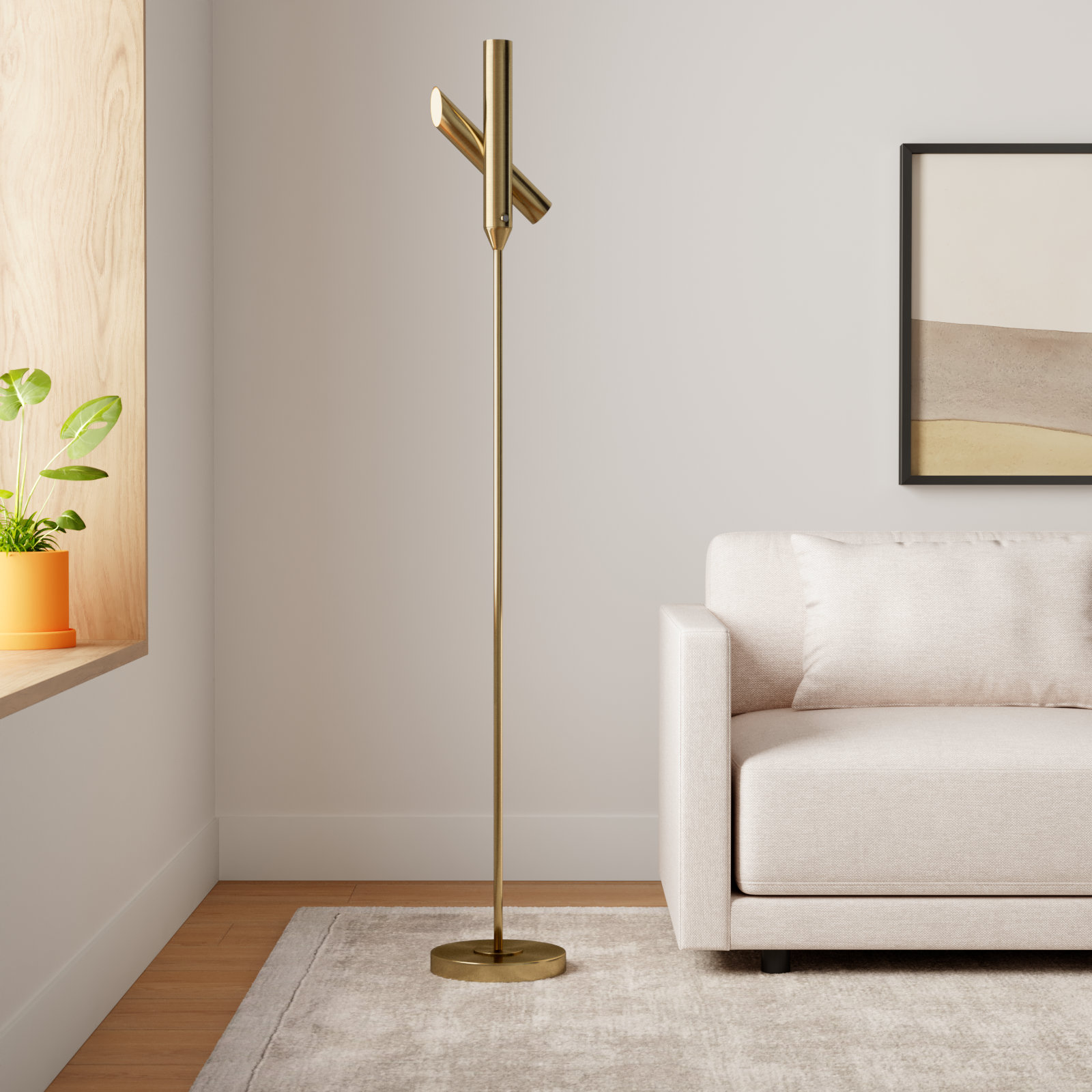 Jivana 68'' Dimmable LED Floor Lamp, Antique Brass
