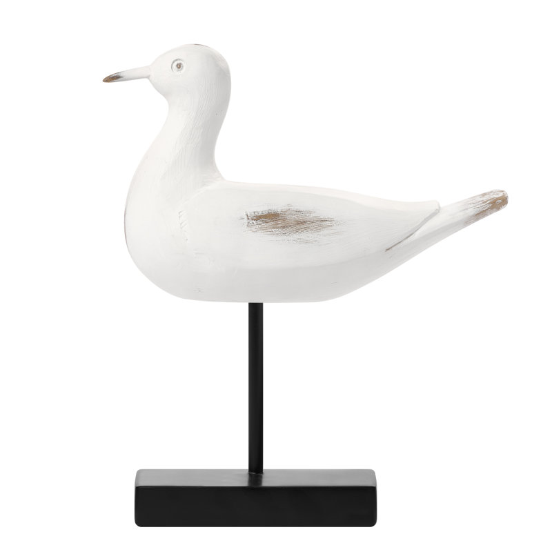 Sculpture d'oiseau en résine blanche 10,5 "Coastal Perch, Blanc