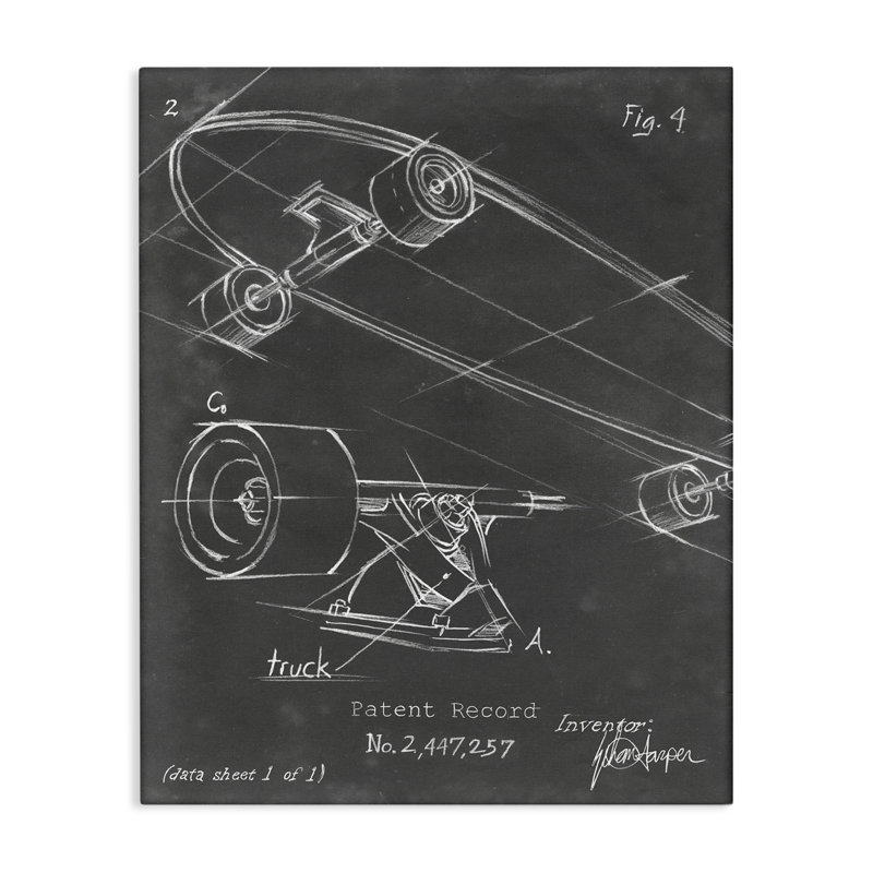 Skateboard Truck Diagram Canvas Wall Art by Ethan Harper, 30" H x 24" W