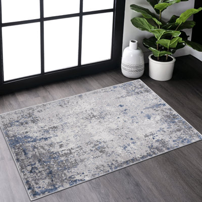 Tapis argenté / bleu / abstrait 2X3, sans perte de teinture, ajoute du luxe au salon, salle à manger, bureau, salle à manger, tapis 2X3, style, teinture, convient à l'intérieur