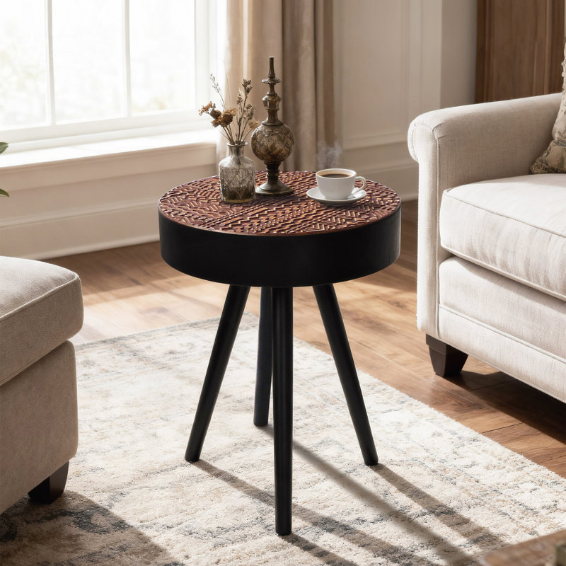 Table basse ronde avec plateau sculpté, petite table à boissons