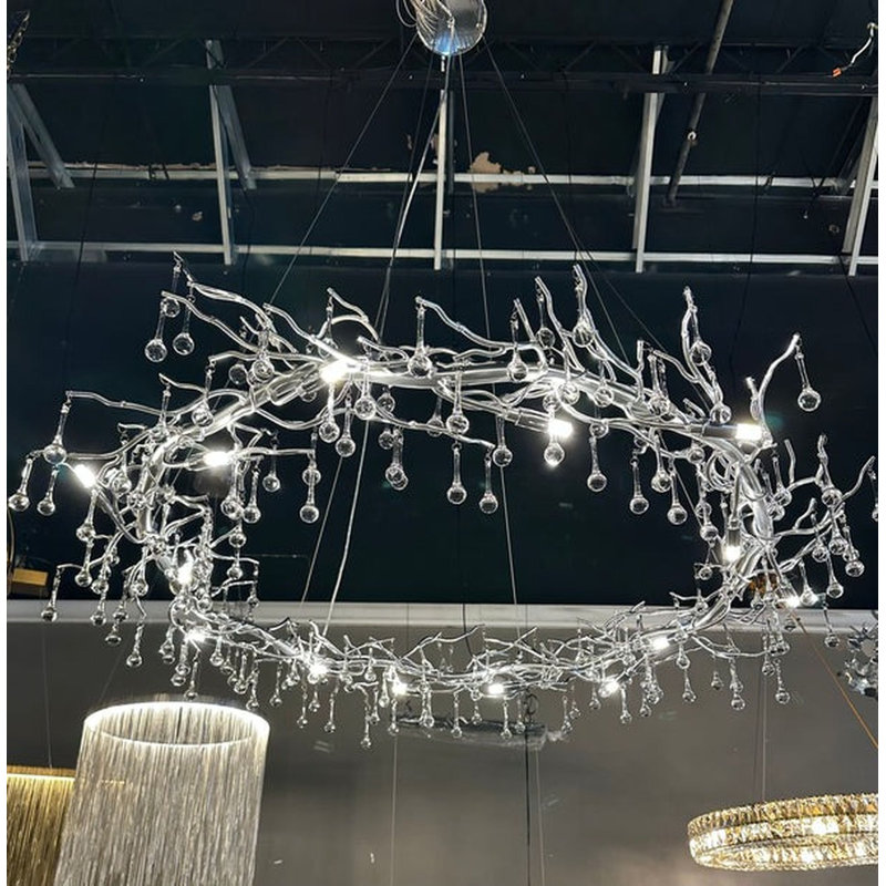 Susy Dimmable Round / Oval Chandelier, Champagne Silver Leaf, 10, 26" H x 32" W x 32" D