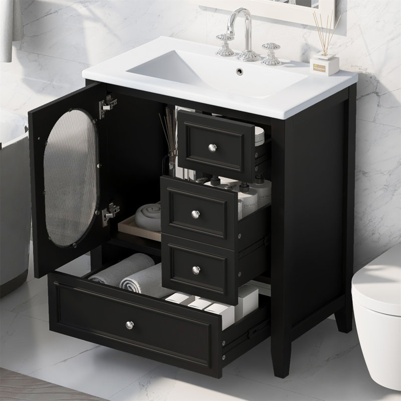 Meuble-lavabo sophistiqué avec des matériaux de qualité et un grand espace de rangement, Noir, noir, noir, noir