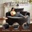 Fauteuil lounge rond surdimensionné de 140 cm en velours côtelé, canapé sans structure avec coussin, aucun assemblage requis - Gris foncé-129762223
