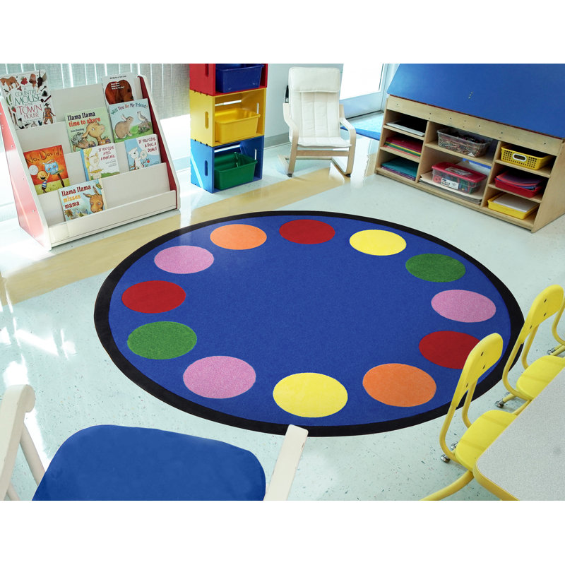 Tapis bleu éducatif touffeté à pois, Rond 7 pi 7 po