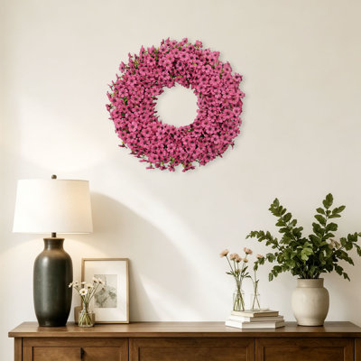 Couronne de feuillage artificiel, fleurs printanières et estivales pour la porte d'entrée