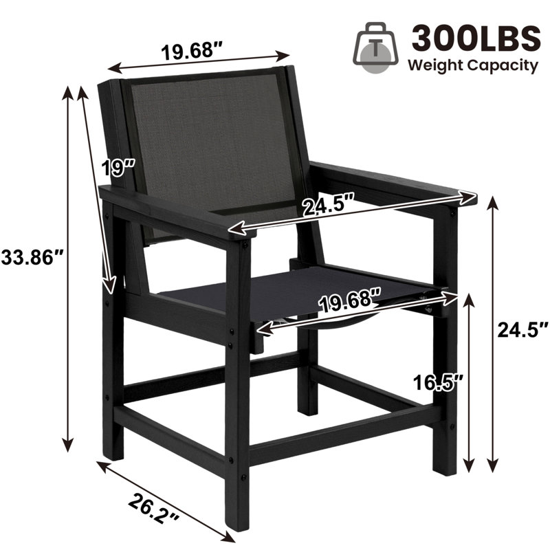 Chaise de salle à manger d'extérieur avec table d'appoint, noir, Black