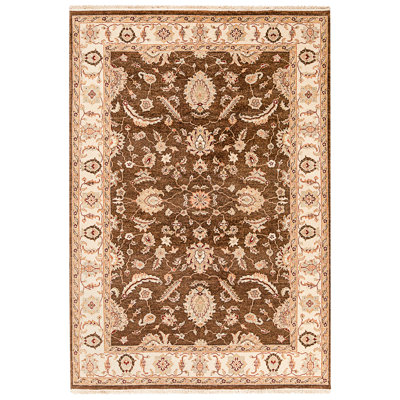 High-Quality Hand-Knotted Brown And Beige Area Rug