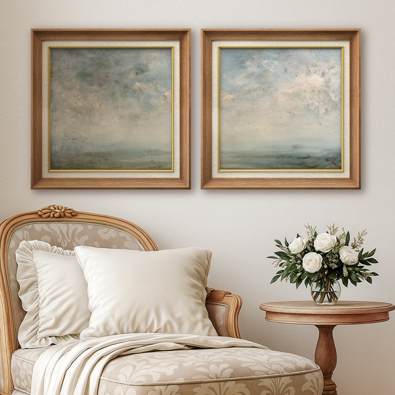 Calm Sky and Ocean Horizon Neutral Coastal Scene, H 26 po x l 26 po, Cadre de galerie naturel