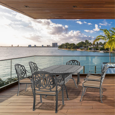 7-Piece Set Of Cast Aluminum Patio Furniture With Brown Cushions