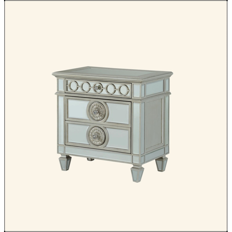 Table de chevet à miroir Varian, Argent argent