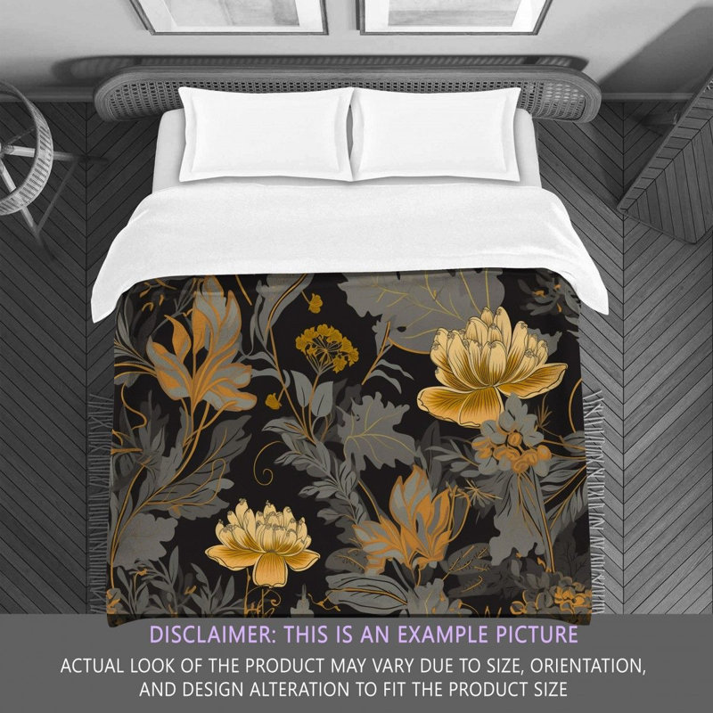 Machine Printed Comforter, King Comforter, Gold/Gray Floral