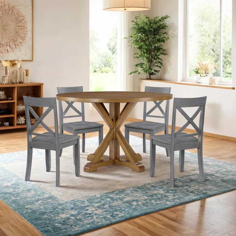 Bronxton 17" Wide Wooden Dining Chairs With Cross-Back Design, Antique Gray, 4