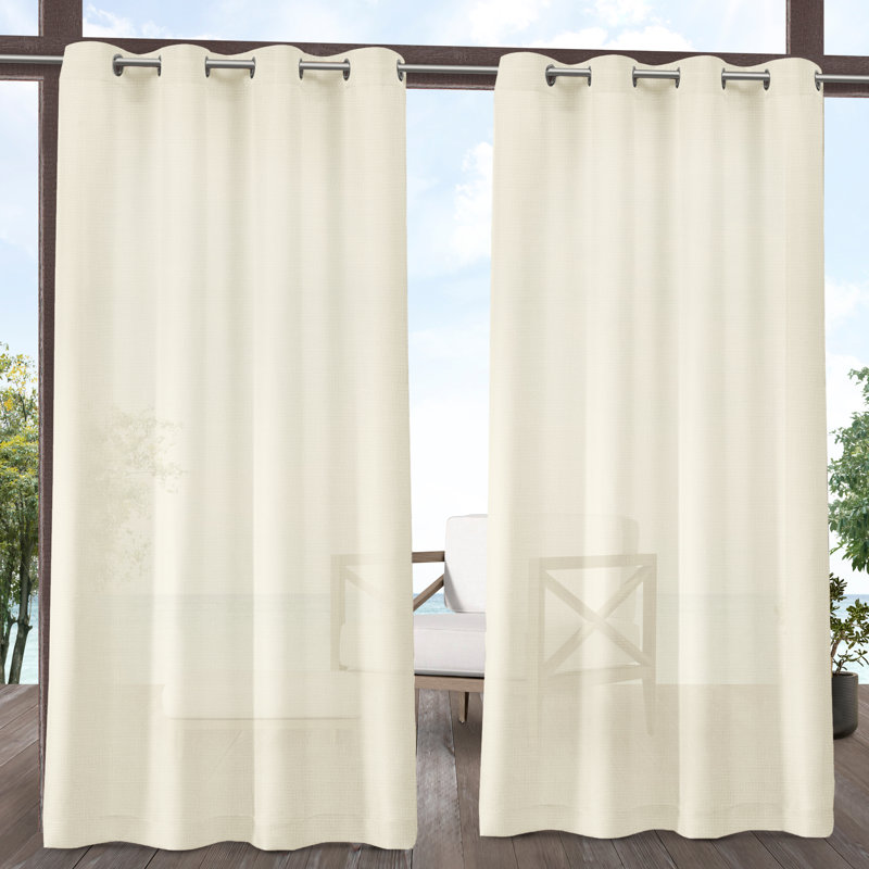 Exclusive Home Miami Semi-Sheer Textured Indoor/Outdoor Grommet Top Curtain Panel Pair, 54"W x 96"L, Ivory