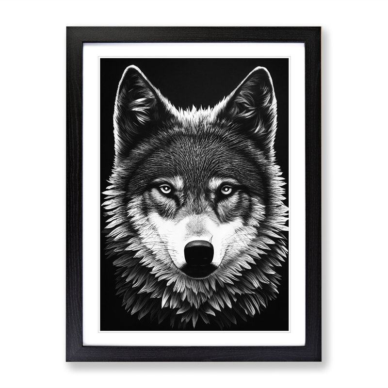 Monochrome Wolf No.5 - Wall Art, Black Framed, 64cm H x 46cm W x 2cm D