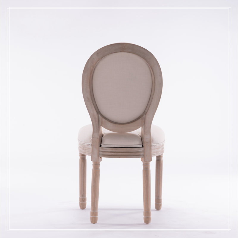 French Style Oval Back Dining Chairs – Set of 2 – Solid Wood & Linen Fabric