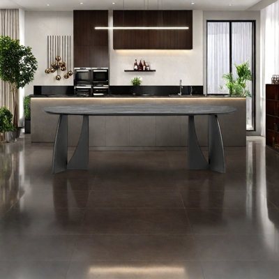Triangle-shaped base supporting solid wood dining
